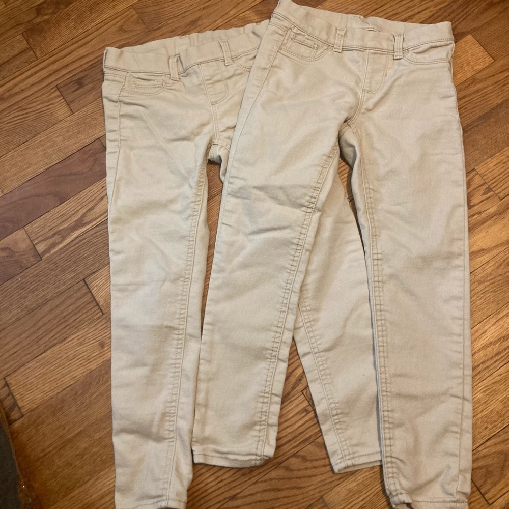 LOT of 2 Wonder Nation Girls 6-6X Small Khaki Pull on Pants/Jeggings